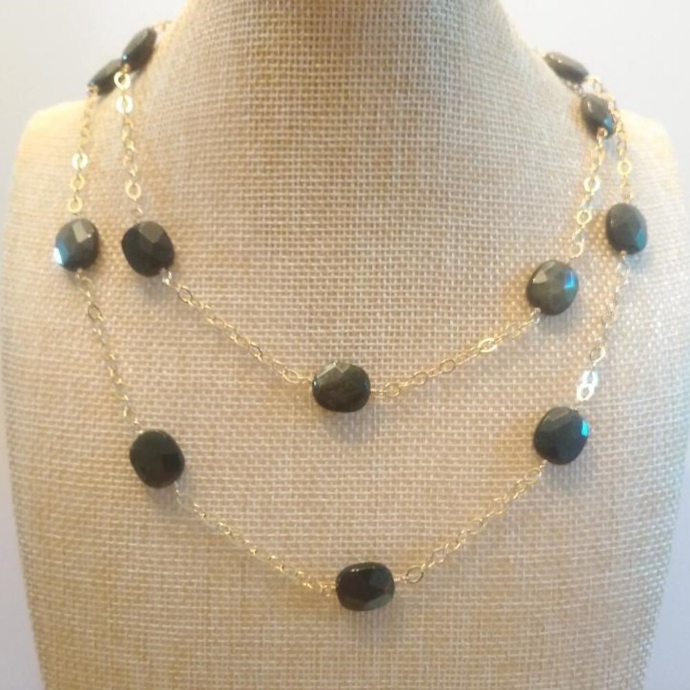 Vintage 14K GF Obsidium Sheen Long Necklace